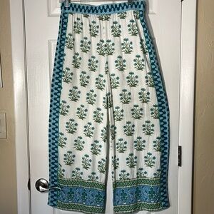 Philosophy blue green boho paisley wide leg floral printed rayon pajama pant M
